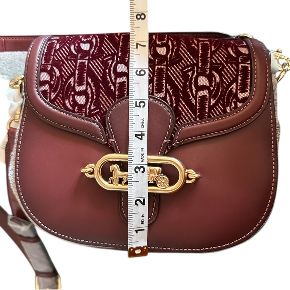 Coach Elle Saddle Bag with Signature Chain Print Style #F38111 in Burgundy Red - Picture 9 of 11